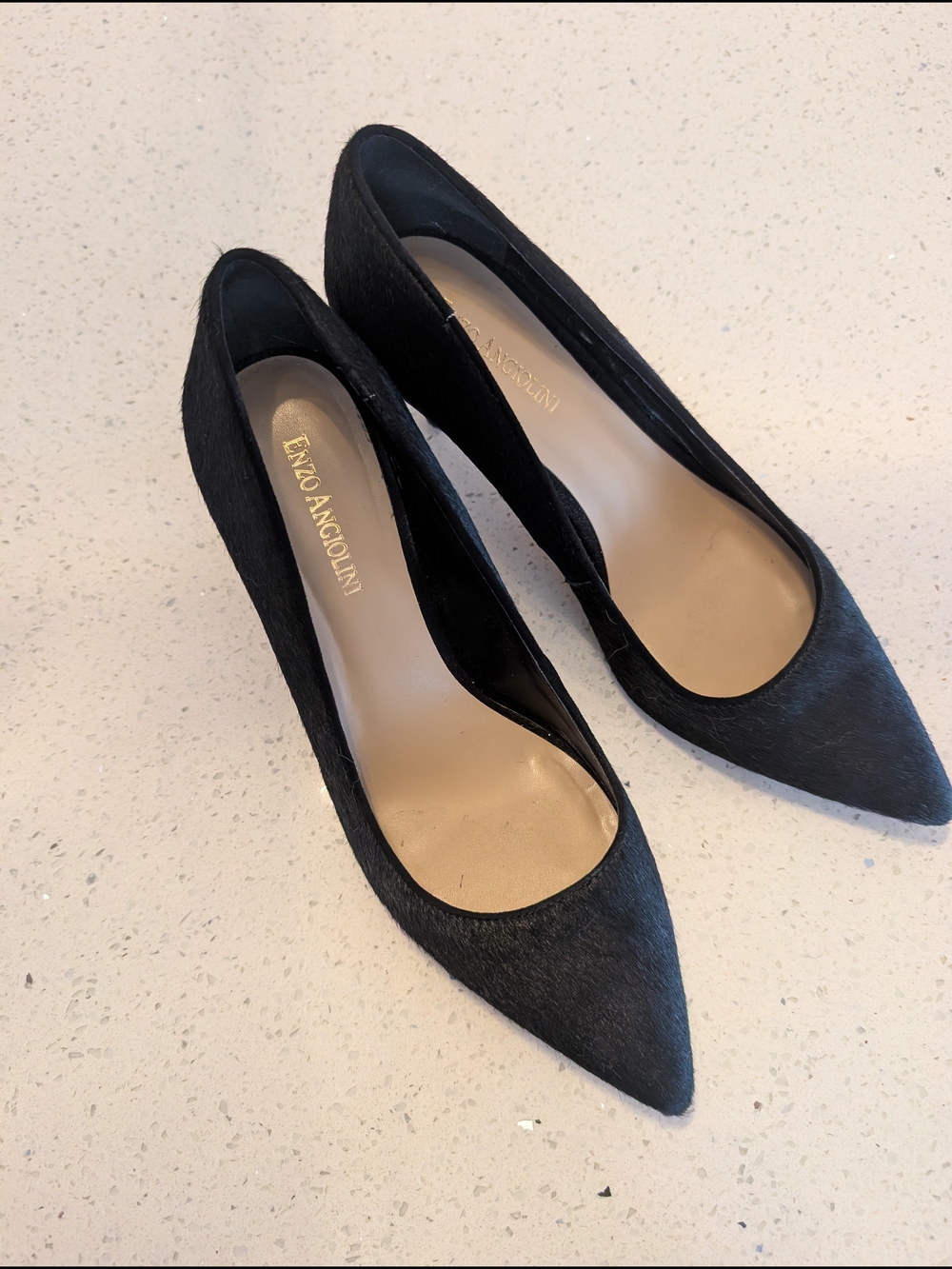 Enzo Angiolini Black Pointed-Toe Pumps with Black pony hair